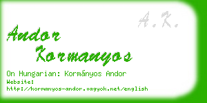 andor kormanyos business card